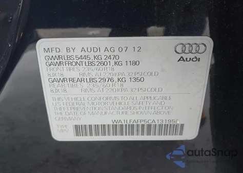 2012 Audi Q5 2.0T Premium z USA, uszkodzony, nr VIN WA1LFAFP5CA131956